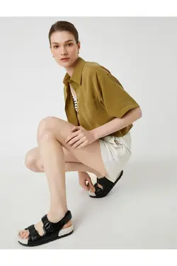 پیراهن برش جیب آستین کوتاه ترکیبی - یاری شاپ