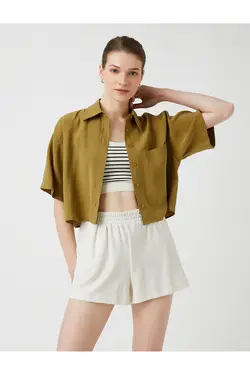 پیراهن برش جیب آستین کوتاه ترکیبی - یاری شاپ