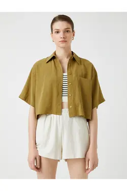 پیراهن برش جیب آستین کوتاه ترکیبی - یاری شاپ