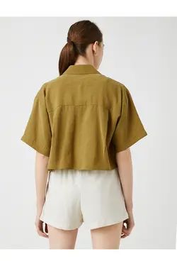 پیراهن برش جیب آستین کوتاه ترکیبی - یاری شاپ