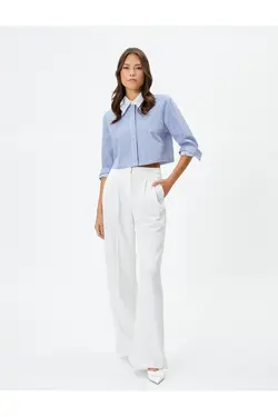 پیراهن برش دکمه دار یقه آستین بلند با تناسب منظم - یاری شاپ