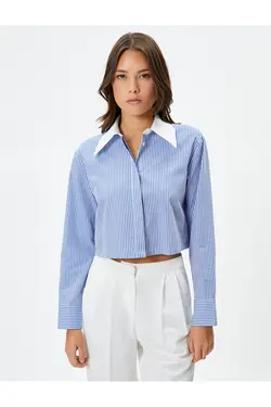 پیراهن برش دکمه دار یقه آستین بلند با تناسب منظم - یاری شاپ