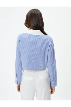 پیراهن برش دکمه دار یقه آستین بلند با تناسب منظم - یاری شاپ