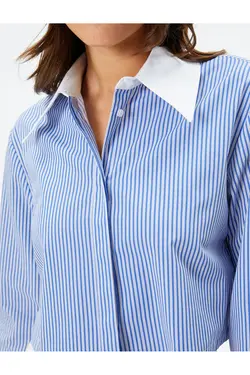 پیراهن برش دکمه دار یقه آستین بلند با تناسب منظم - یاری شاپ