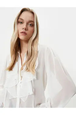 پیراهن پارچه ابریشمی شفاف با دکمه‌های آستین بلند - یاری شاپ