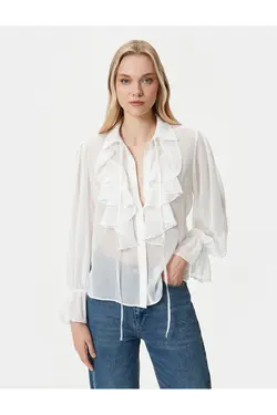 پیراهن پارچه ابریشمی شفاف با دکمه‌های آستین بلند - یاری شاپ