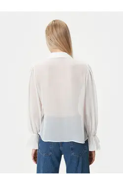 پیراهن پارچه ابریشمی شفاف با دکمه‌های آستین بلند - یاری شاپ