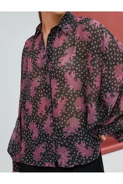 پیراهن پارچه ابریشمی گلدار یقه دکمه آستین بلند - یاری شاپ