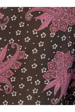 پیراهن پارچه ابریشمی گلدار یقه دکمه آستین بلند - یاری شاپ