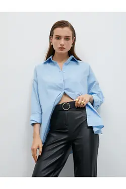 پیراهن پنبه ای سایز بزرگ با جزئیات جیب - یاری شاپ