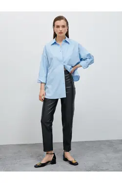 پیراهن پنبه ای سایز بزرگ با جزئیات جیب - یاری شاپ