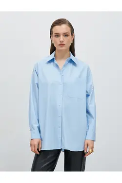 پیراهن پنبه ای سایز بزرگ با جزئیات جیب - یاری شاپ