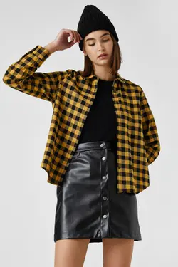 پیراهن چهارخانه زنانه زرد 1KAL68018IW - یاری شاپ