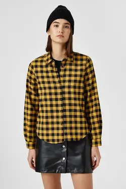 پیراهن چهارخانه زنانه زرد 1KAL68018IW - یاری شاپ