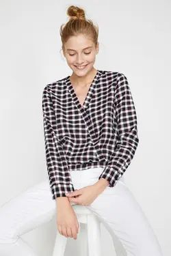 پیراهن چهارخانه مشکی زنانه 0KAL68460OW - یاری شاپ