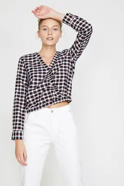 پیراهن چهارخانه مشکی زنانه 0KAL68460OW - یاری شاپ