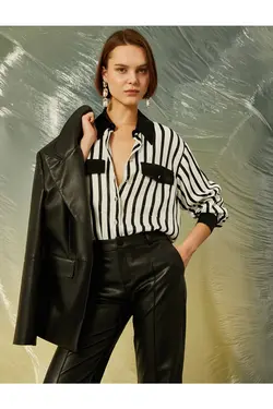 پیراهن ساتن با جزئیات جیب - یاری شاپ