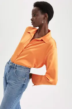 پیراهن ساتن دکمه دار آستین بلند - یاری شاپ