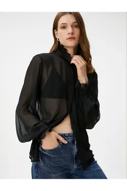 پیراهن شفاف یقه ایستاده آستین بادکنکی - یاری شاپ