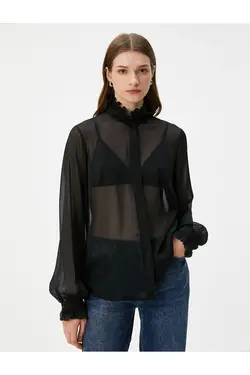 پیراهن شفاف یقه ایستاده آستین بادکنکی - یاری شاپ