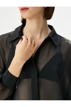 پیراهن شفاف با دکمه های گلدار و آستین خفاشی - یاری شاپ