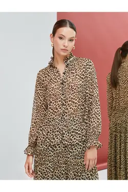 پیراهن شیفون طرح پلنگ یقه آستین بلند - یاری شاپ