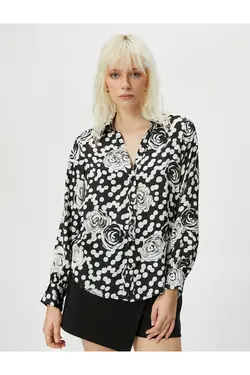 پیراهن گلدار یقه کلاسیک دکمه دار آستین بلند - یاری شاپ