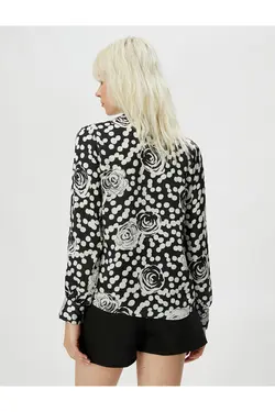 پیراهن گلدار یقه کلاسیک دکمه دار آستین بلند - یاری شاپ