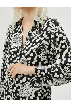 پیراهن گلدار یقه کلاسیک دکمه دار آستین بلند - یاری شاپ