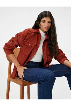 پیراهن مخملی با جیب آستین بلند - یاری شاپ