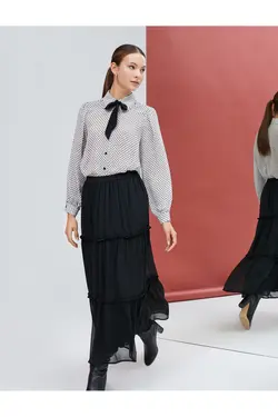 پیراهن یقه روسری آستین بلند دکمه دار جلو - یاری شاپ