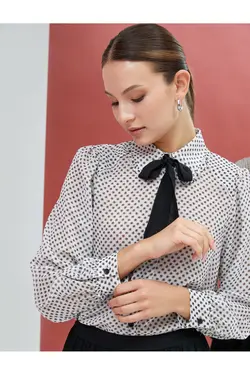 پیراهن یقه روسری آستین بلند دکمه دار جلو - یاری شاپ