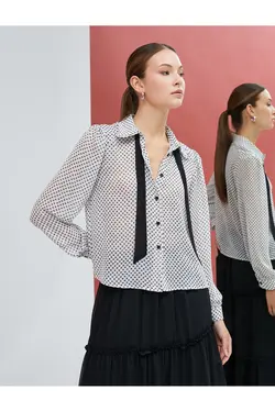 پیراهن یقه روسری آستین بلند دکمه دار جلو - یاری شاپ