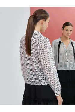پیراهن یقه روسری آستین بلند دکمه دار جلو - یاری شاپ