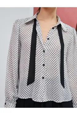 پیراهن یقه روسری آستین بلند دکمه دار جلو - یاری شاپ