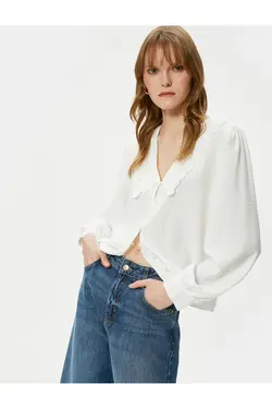 پیراهن یقه نوزاد آستین بادکنکی ویسکوز دکمه دار - یاری شاپ