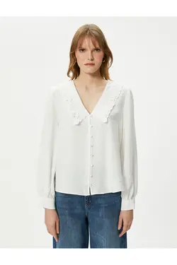 پیراهن یقه نوزاد آستین بادکنکی ویسکوز دکمه دار - یاری شاپ