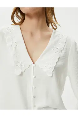 پیراهن یقه نوزاد آستین بادکنکی ویسکوز دکمه دار - یاری شاپ