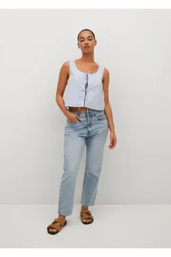 تاپ کراپ پنبه ای پاپیونی آسمانی زنانه - یاری شاپ