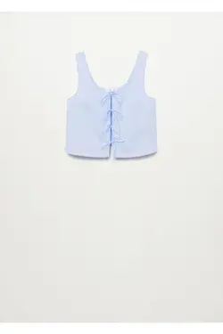 تاپ کراپ پنبه ای پاپیونی آسمانی زنانه - یاری شاپ