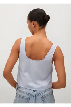 تاپ کراپ پنبه ای پاپیونی آسمانی زنانه - یاری شاپ