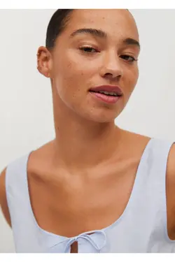 تاپ کراپ پنبه ای پاپیونی آسمانی زنانه - یاری شاپ