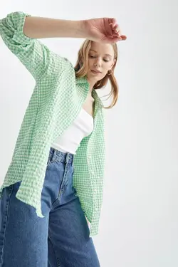 تونیک پیراهن پیراهن آستین بلند با طرح مربع منظم - یاری شاپ