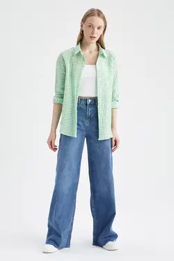 تونیک پیراهن پیراهن آستین بلند با طرح مربع منظم - یاری شاپ