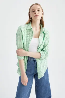 تونیک پیراهن پیراهن آستین بلند با طرح مربع منظم - یاری شاپ