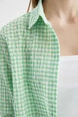 تونیک پیراهن پیراهن آستین بلند با طرح مربع منظم - یاری شاپ