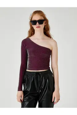 تی شرت تک شانه آستین بلند براق براق - یاری شاپ