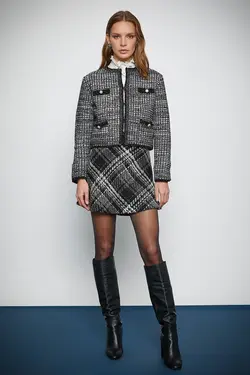 دامن کوتاه زنانه Melis Ağazat X – Slim Fit Tweed Mini Skirt 3wak70087ew - یاری شاپ