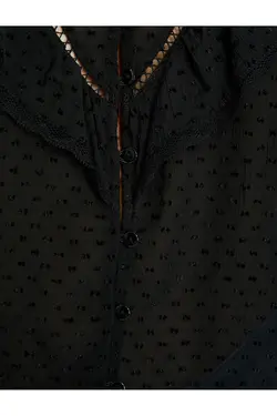 دکمه های بالون آستین V-یقه پیراهن ابریشمی - یاری شاپ