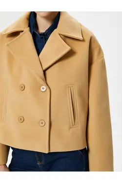 ژاکت کوتاه دوخته شده با جیب دکمه دار دو سینه با جزئیات - یاری شاپ